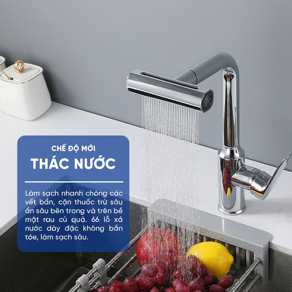 Vòi rửa chén inox thác nước xoay chiều, vòi nước rửa bát nóng lạnh thép không gỉ cao cấp, LTS-001