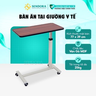 Bàn y tế, bàn làm việc mặt gỗ nâng hạ di động, Bàn ăn tại giường cho bệnh nhân, người già HMDT-1020