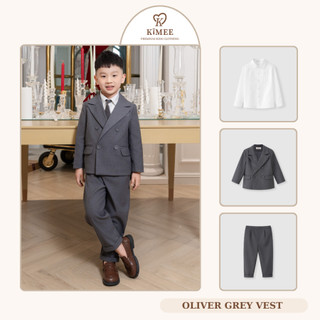 Bộ Vest Bé Trai OLIVER GREY VEST KIMEE Thiết Kế Cao Cấp Cho Bé Dự Đi Tiệc Set Vest Suit Trẻ Em Form Dáng Đứng Lịch Lãm