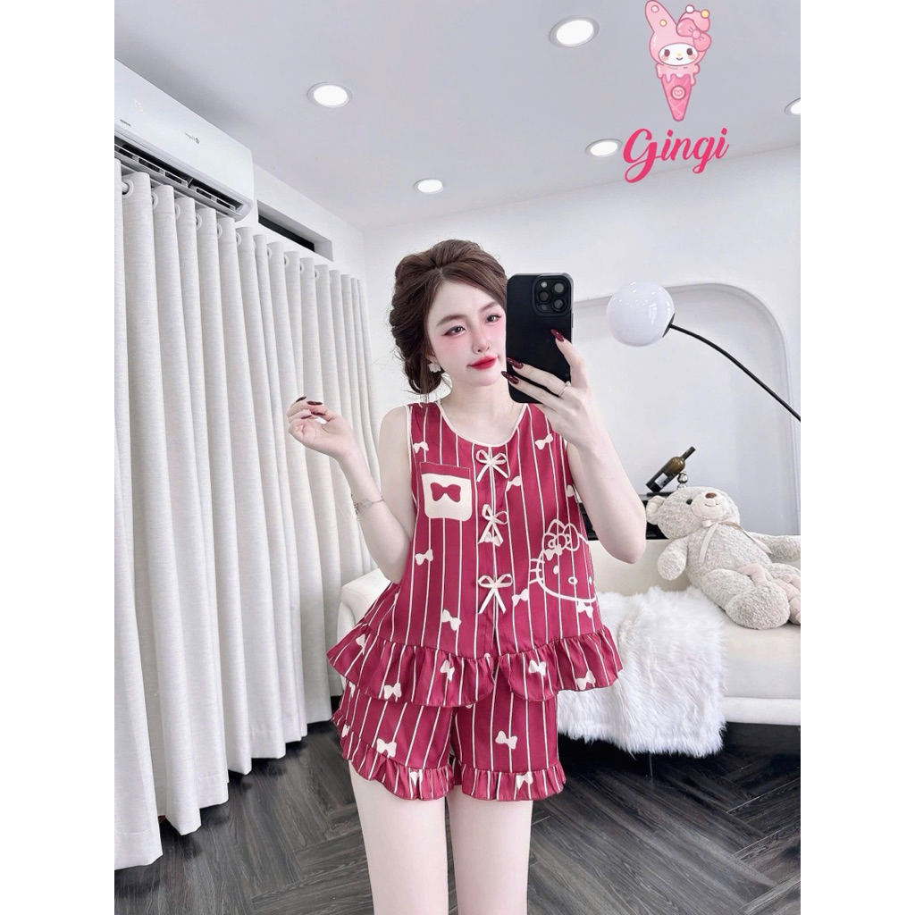 [301025]Đùi cổ tròn sát nách phối bèo nơ xinh,lụa latin mềm nhẹ mát