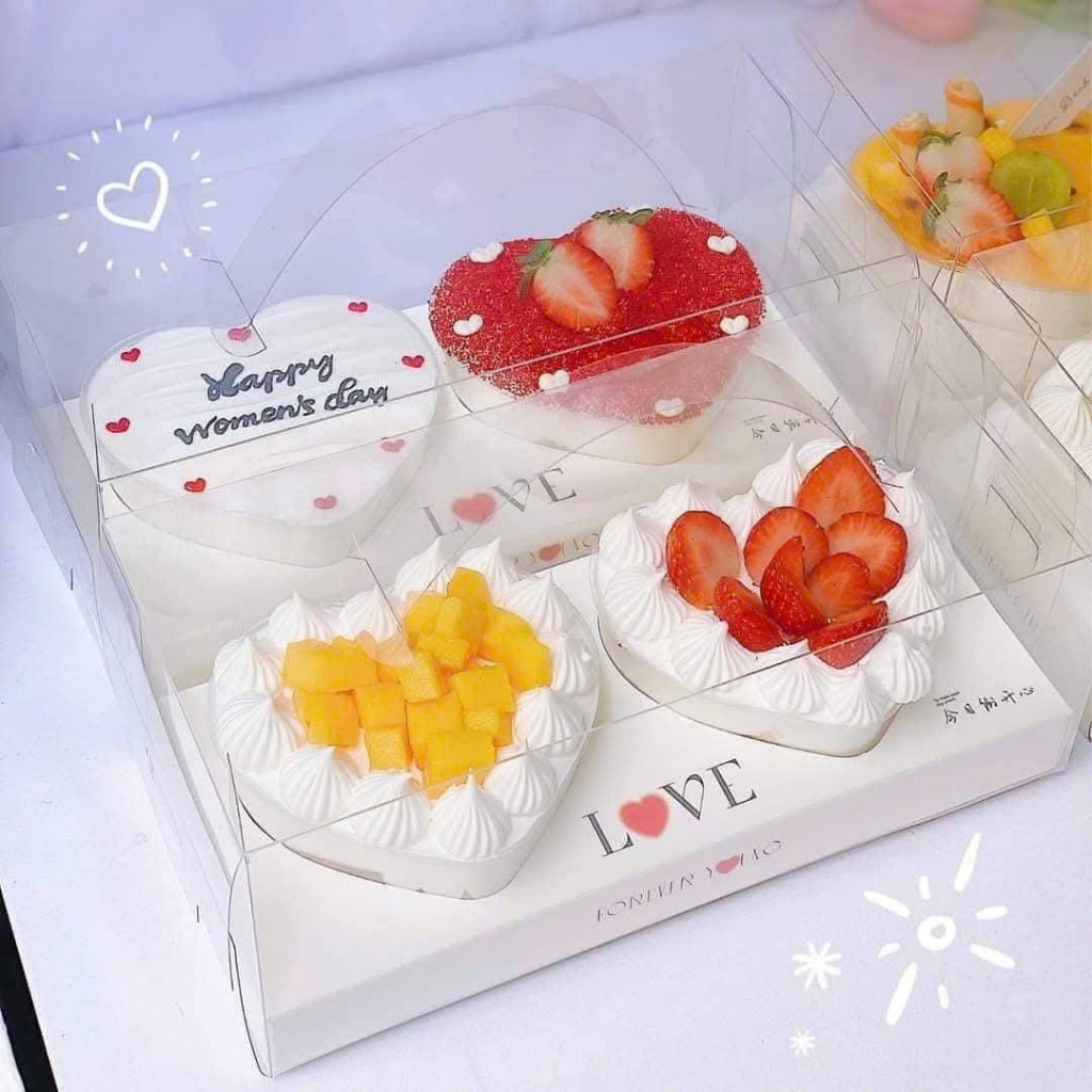 Combo 10 Hộp Mica Trái Tim Có Quai Xách Đựng Bánh Kem, Bánh Mousse, Tiramisu, Panna Cotta 390ml