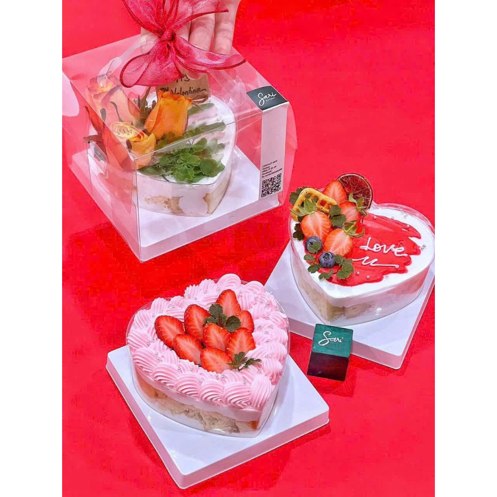 Combo 10 Hộp Mica Trái Tim Có Quai Xách Đựng Bánh Kem, Bánh Mousse, Tiramisu, Panna Cotta 390ml