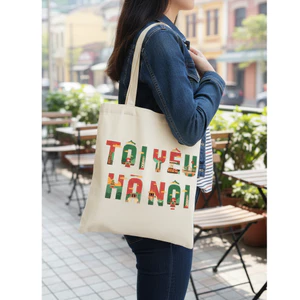 Túi tote Tôi Yêu Hà Nội có khóa kéo - túi vải canvas làm quà tặng đặc trưng Hà Nội dùng đeo vai đi chơi du lịch tota06d