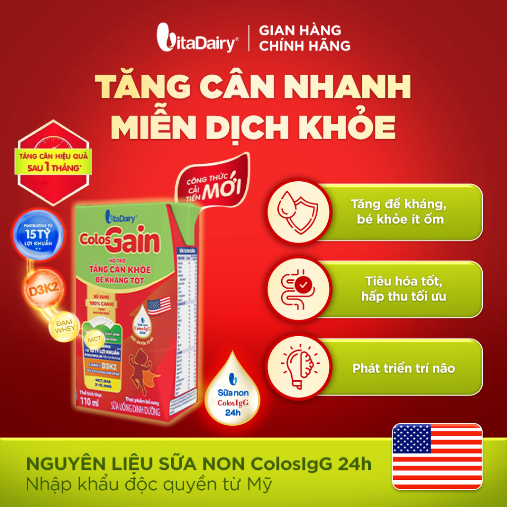 [COMBO 2 THÙNG 48 HỘP] Sữa uống dinh dưỡng Colos Gain 110ml/180ml - Hỗ trợ tăng cân, giúp tăng cường đề kháng