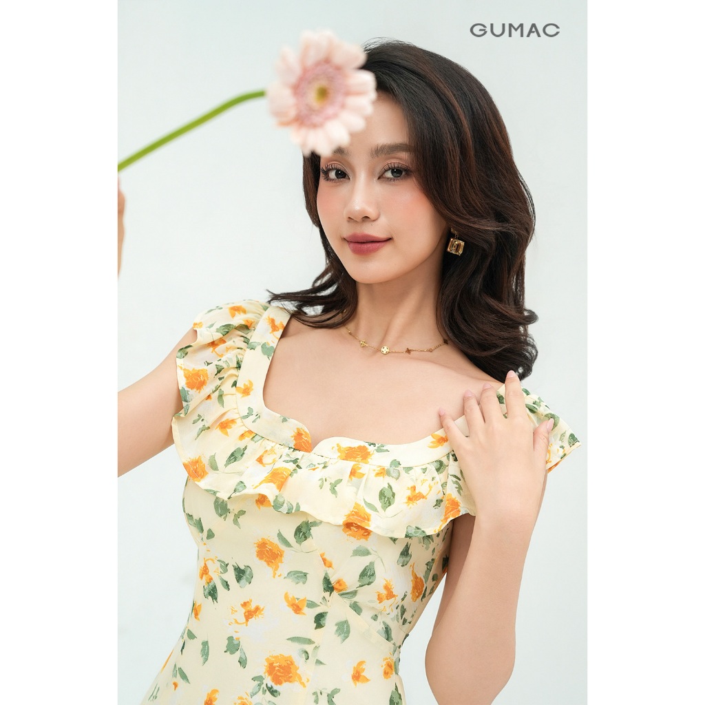 Đầm Nữ Dáng A Xòe GUMAC Viền Bèo Chất Voan Chiffon Mềm Trẻ Trung DE05034