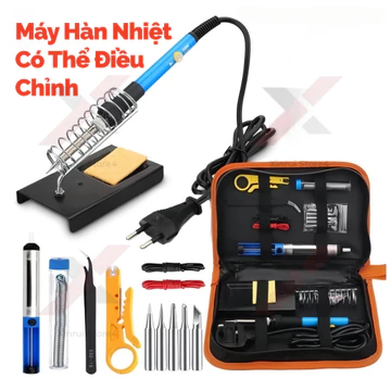 Bộ 15 món Mỏ hàn thiếc điều chỉnh nhiệt độ, máy hàn chì mini, 60w 220v phụ kiện hàn, thiếc hàn, bộ mũi hàn, kệ hàn