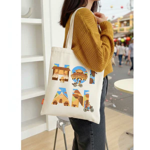 Túi tote Du lịch HỘI AN Việt Nam có khóa kéo- túi vải canvas làm quà tặng Du lịch Hội An Đà Nẵng đeo vai đi chơi tota06e