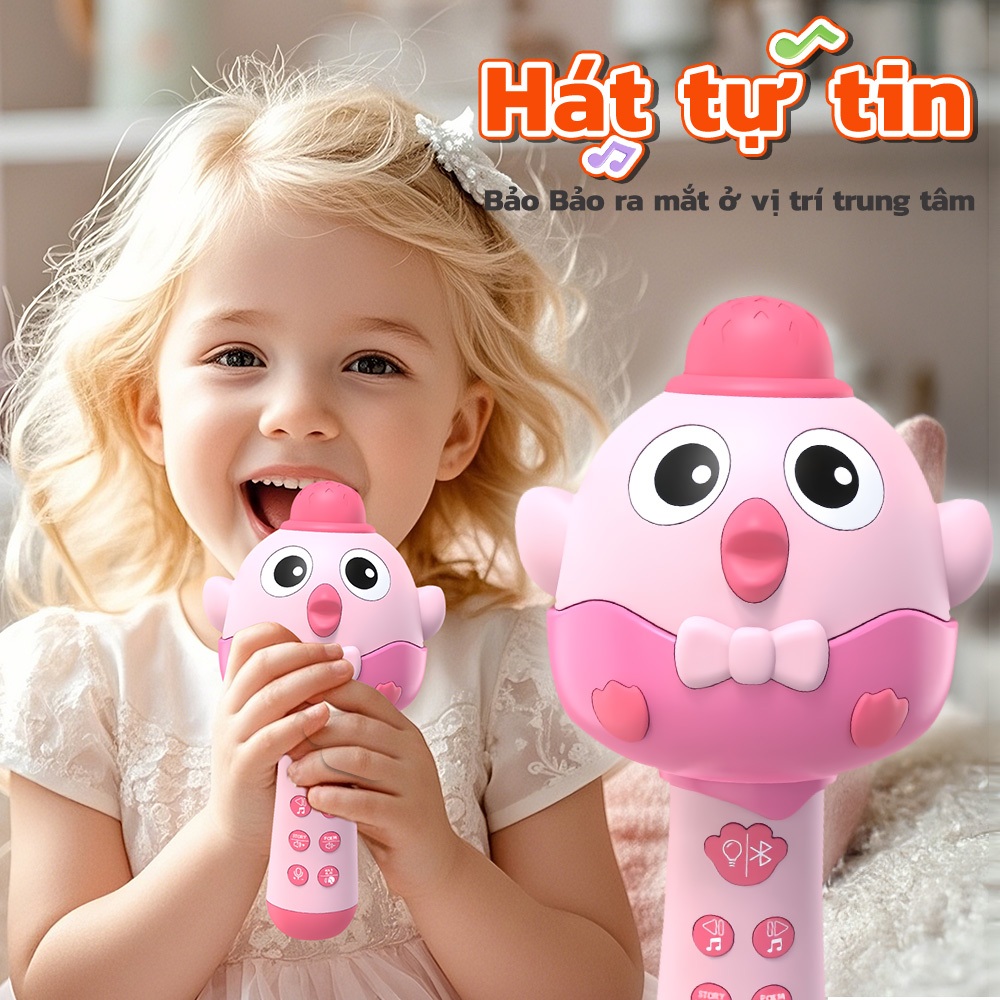 Micro Hát Karaoke Cho Bé Kèm Loa Bluetooth Đồ Chơi Âm Nhạc Cầm Tay Không Dây Siêu Cute Quà Tặng