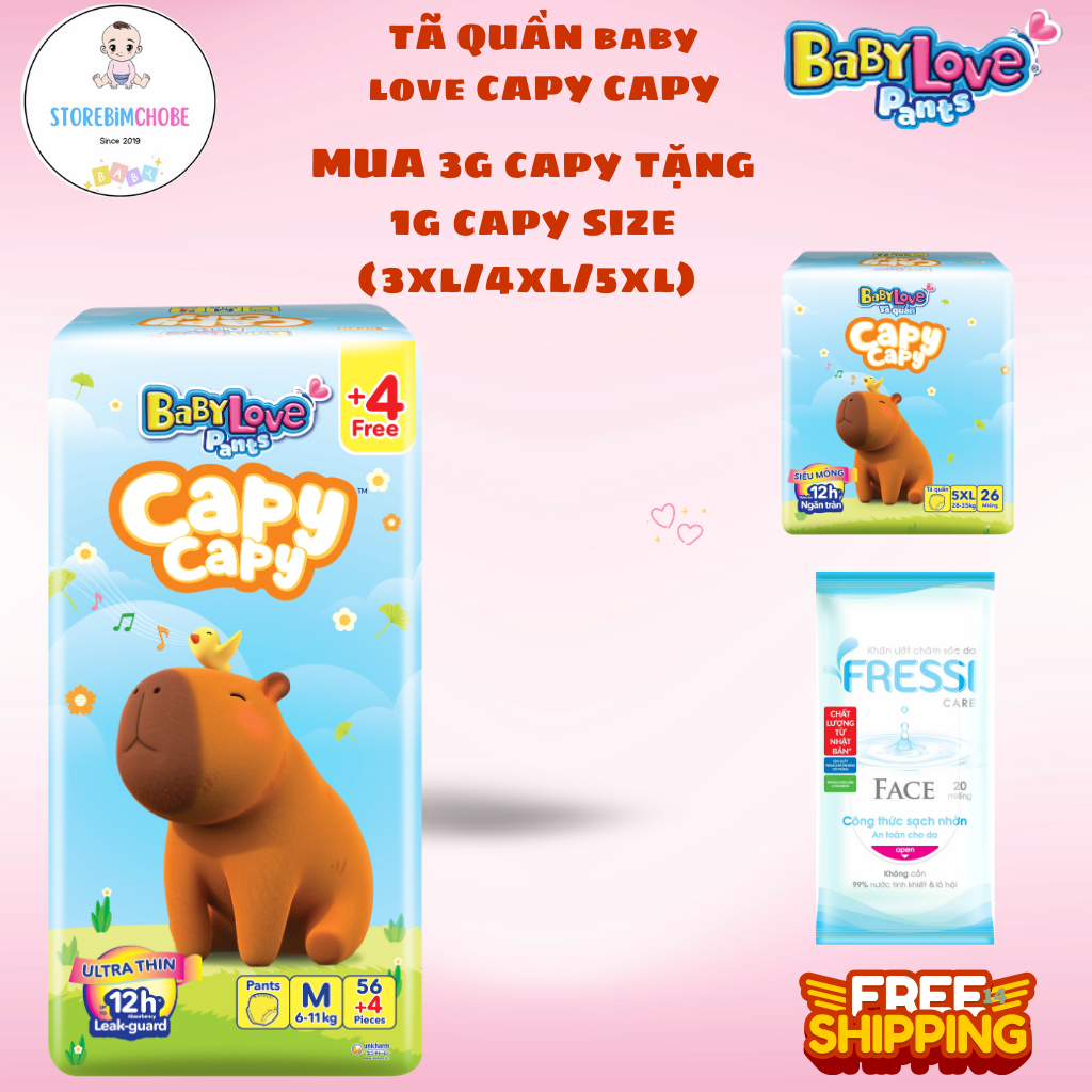 Bỉm/Tã quần Baby Love Capy - Bỉm quần thiết kế chữ T, chống tràn, khô thoáng đủ size cho bé từ 6kg đến 35kg