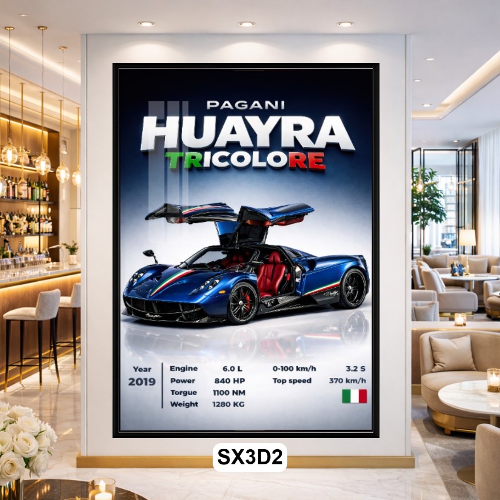 Tranh Poster Siêu Xe Phong Cách 3D Tráng Gương Có Khung - Decor Phòng Khách, Phòng Game Cao Cấp