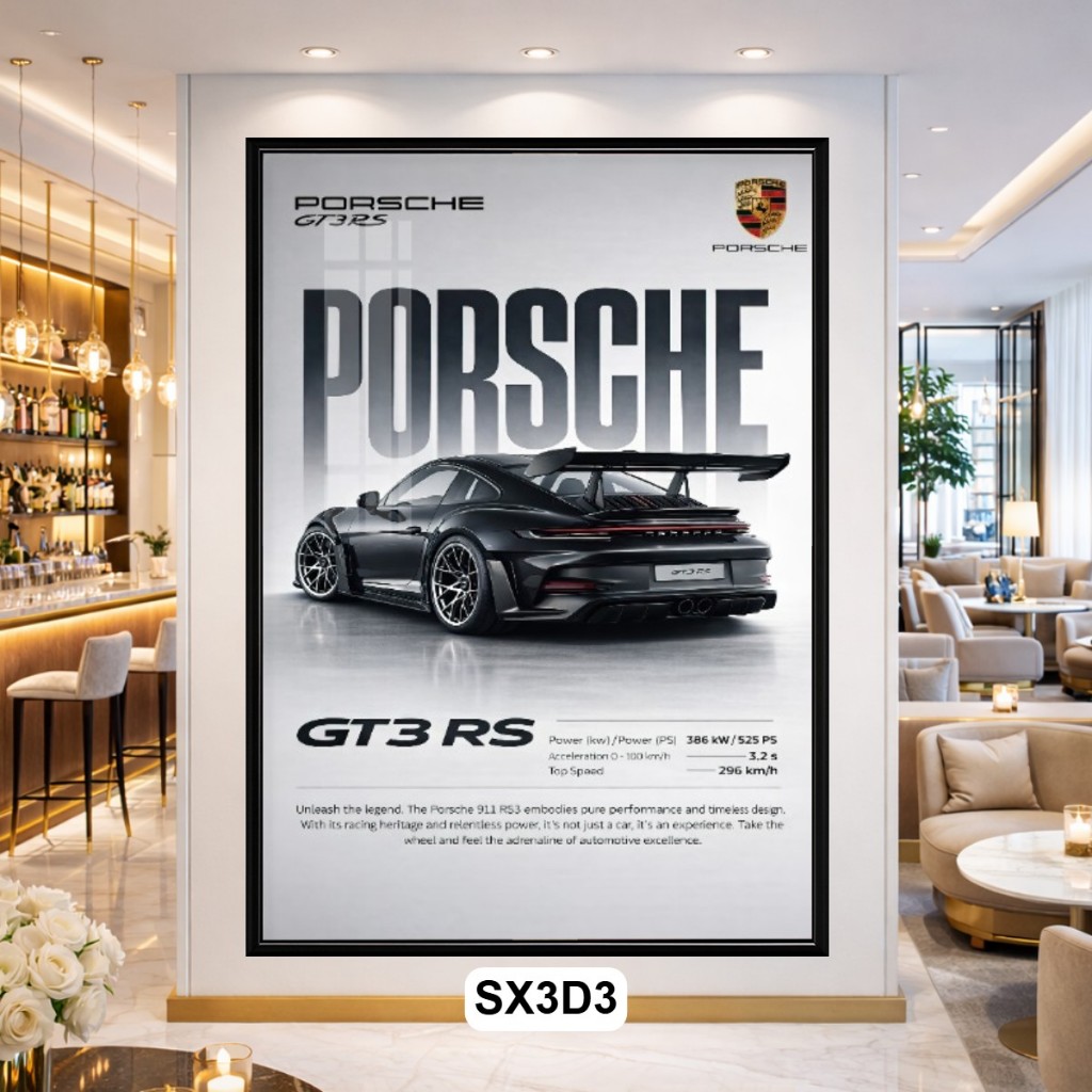 Tranh Poster Siêu Xe Phong Cách 3D Tráng Gương Có Khung - Decor Phòng Khách, Phòng Game Cao Cấp