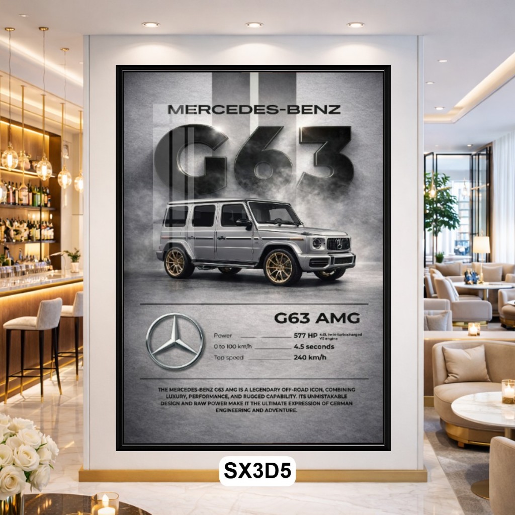 Tranh Poster Siêu Xe Phong Cách 3D Tráng Gương Có Khung - Decor Phòng Khách, Phòng Game Cao Cấp