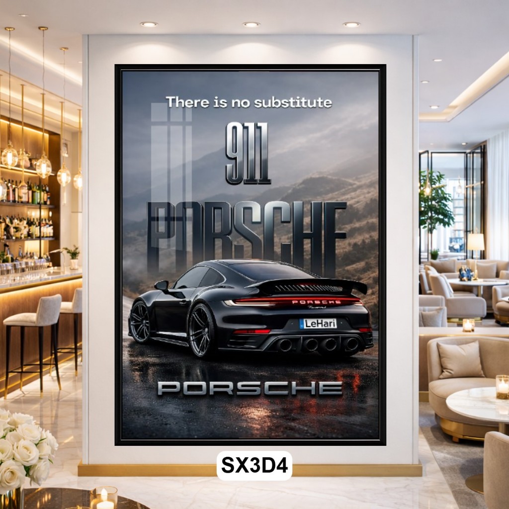 Tranh Poster Siêu Xe Phong Cách 3D Tráng Gương Có Khung - Decor Phòng Khách, Phòng Game Cao Cấp