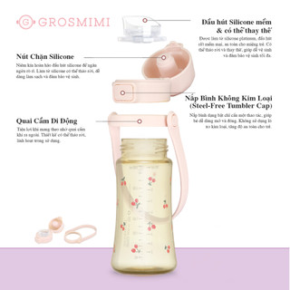 [Cá voi - Thỏ vũ trụ] Bình Tập Uống/Hút Sữa Grosmimi Chất Liệu PPSU An Toàn, Chịu Nhiệt  200ml/300ml
