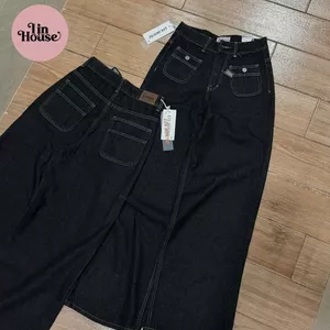 Quần Jean Nữ Suông 4 Túi Kiểu – Quần Jeans Ống Rộng Lưng Cao, Jean Cotton Dày Đẹp, Dễ Phối Đồ