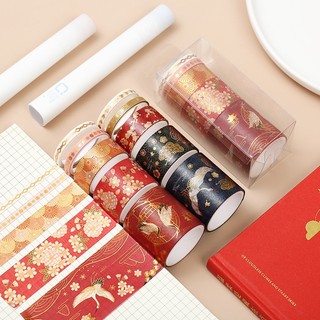 SET 5/20 CUỘN BĂNG DÍNH TRANG TRÍ WASHITAPE NHŨ - 4 chủ đề: cổ trang, hoa anh đào, valentine, trắng-đen-nhũ