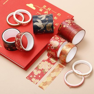 SET 5/20 CUỘN BĂNG DÍNH TRANG TRÍ WASHITAPE NHŨ - 4 chủ đề: cổ trang, hoa anh đào, valentine, trắng-đen-nhũ