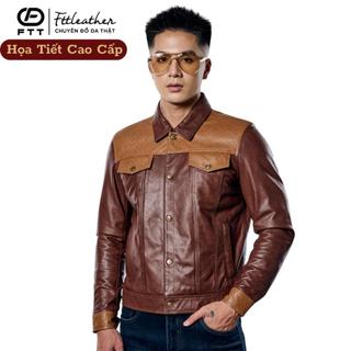 Áo khoác da cừu nam phối hoạ tiết monogram cao cấp FTT Leather chất liệu da cừu bền bỉ AD413P