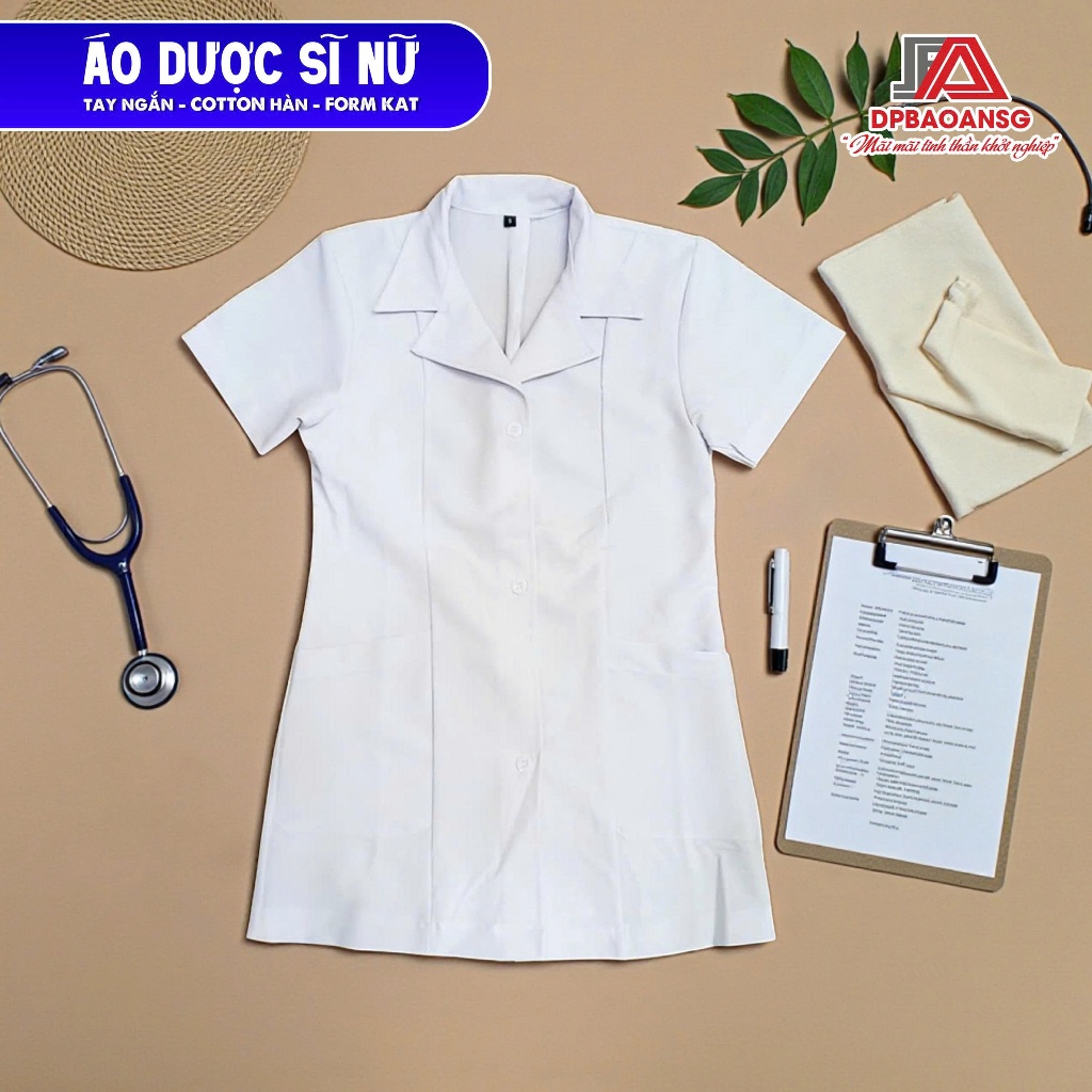 Áo Blouse Nữ Tay Ngắn Form Ngắn Gọn Gàng Thanh Lịch - Cho Dược Sĩ, Điều Dưỡng, Spa, Nail