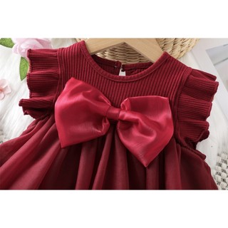 Đầm thun cotton cho bé gái phối nơ to kiểu dáng đơn giản dự tiệc sinh nhật D1263 Bí Ngô Nhỏ