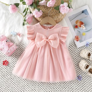 Đầm thun cotton cho bé gái phối nơ to kiểu dáng đơn giản dự tiệc sinh nhật D1263 Bí Ngô Nhỏ