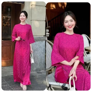 Áo Dài Tết Nữ Dáng Suông Chất Nhung Gấm Mềm Mịn Màu Hồng Form Rộng Giấu Bụng Tay Loe Nhẹ Nhàng Nữ TínhT1525G