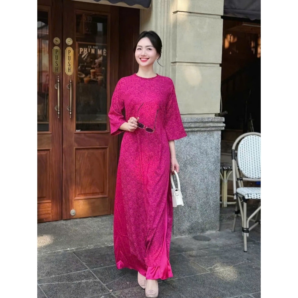 Áo Dài Tết Nữ Dáng Suông Chất Nhung Gấm Mềm Mịn Màu Hồng Form Rộng Giấu Bụng Tay Loe Nhẹ Nhàng Nữ TínhT1525G