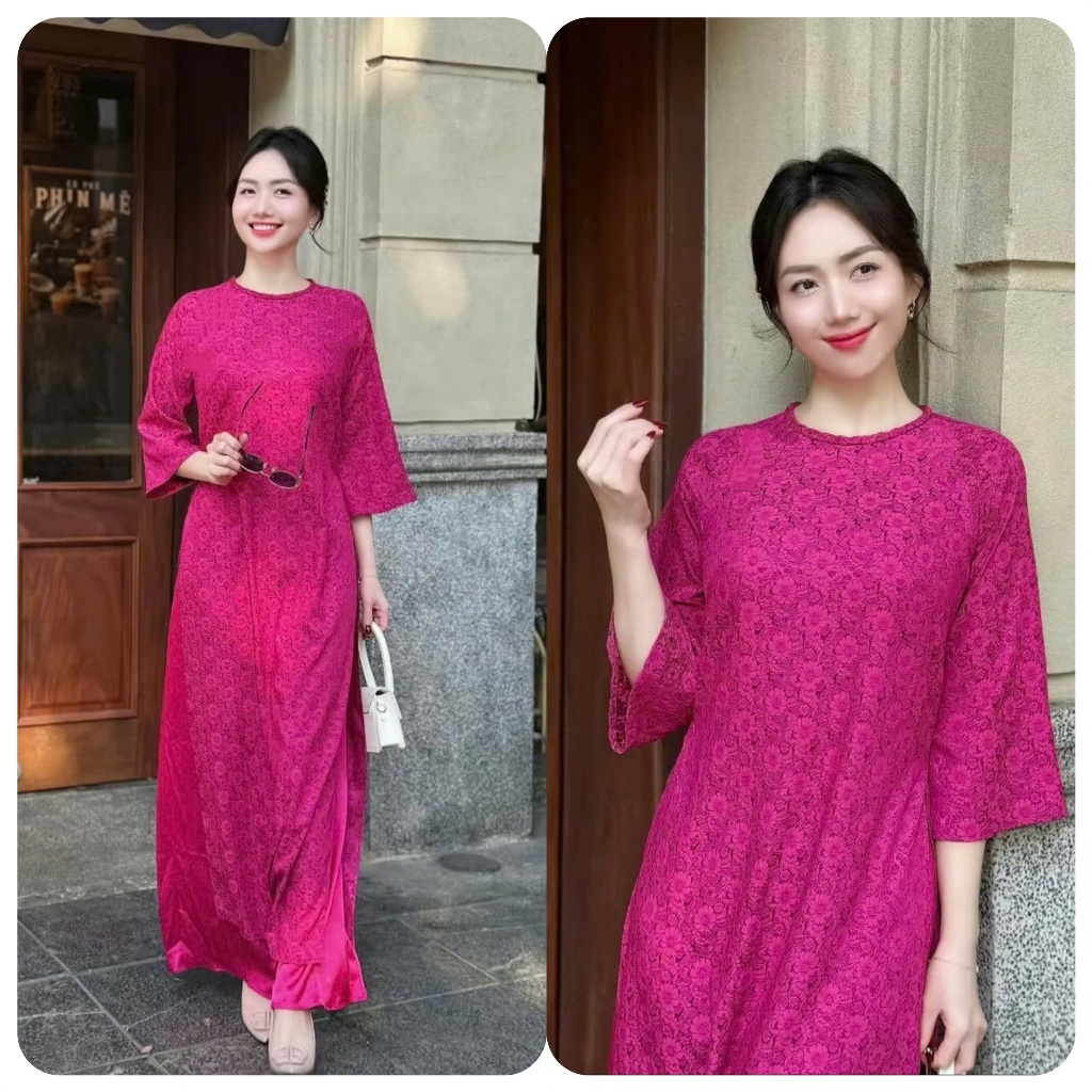 Áo Dài Tết Nữ Dáng Suông Chất Nhung Gấm Mềm Mịn Màu Hồng Form Rộng Giấu Bụng Tay Loe Nhẹ Nhàng Nữ TínhT1525G