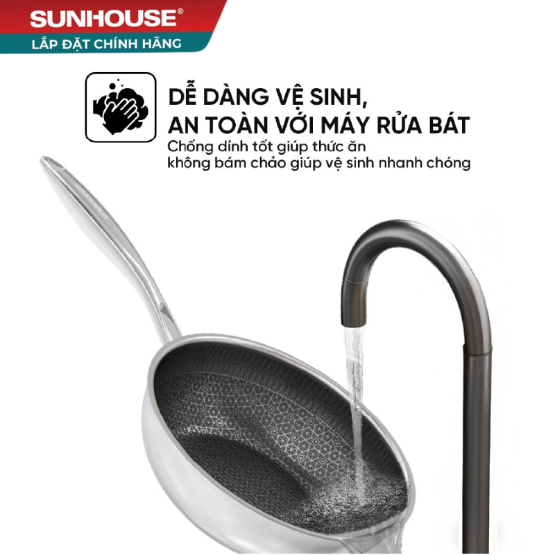 Chảo xào Inox liền đáy Hybrid SUNHOUSE IN26M8VK