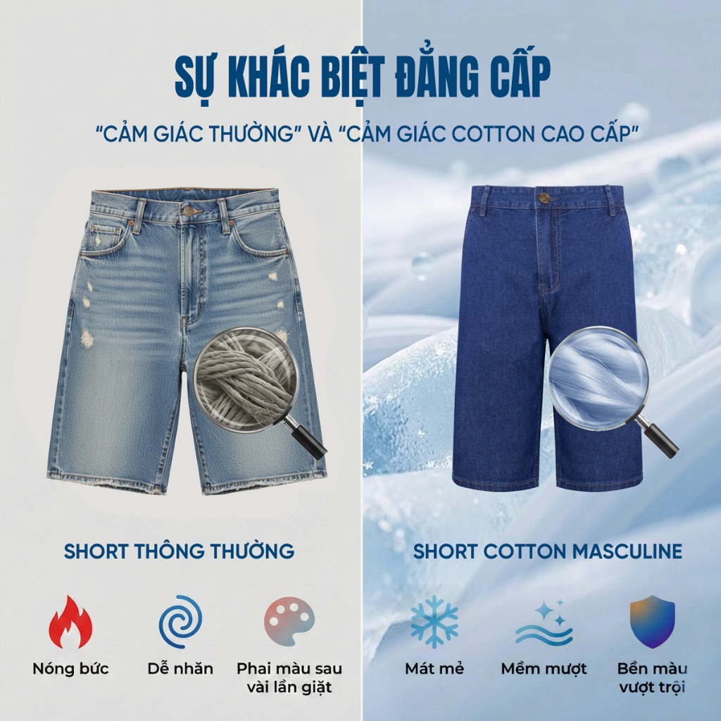 Quần short jean nam Masculine MSJT61 chất liệu cotton spandex co giãn nhẹ form regular thoải mái