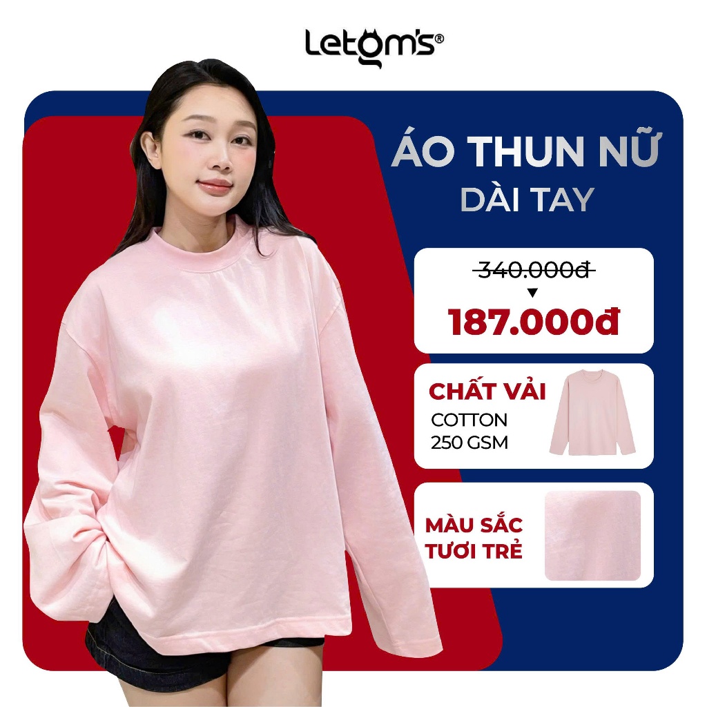Áo thun tay dài nữ form boxy Letom's cotton cao cấp co giãn tốt không bai nhão dễ phối đồ thu đông basic.