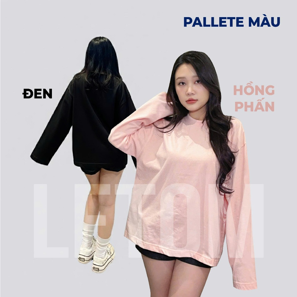 Áo thun tay dài nữ form boxy Letom's cotton cao cấp co giãn tốt không bai nhão dễ phối đồ thu đông basic.