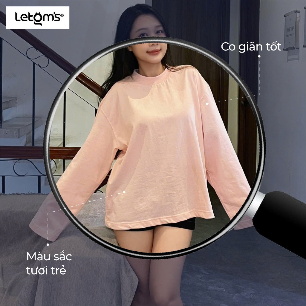 Áo thun tay dài nữ form boxy Letom's cotton cao cấp co giãn tốt không bai nhão dễ phối đồ thu đông basic.