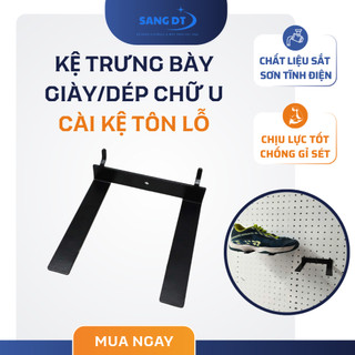 Kệ giày dạng thanh U cài kệ tôn lỗ – Kệ trưng bày giày cài tấm tôn lỗ cho shop giày, showroom
