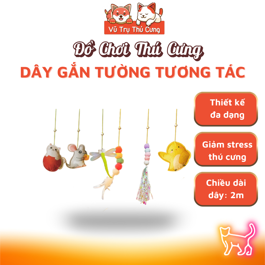 Đồ chơi đuổi bắt cho Mèo tự chơi, dây gắn tường tương tác vui nhộn