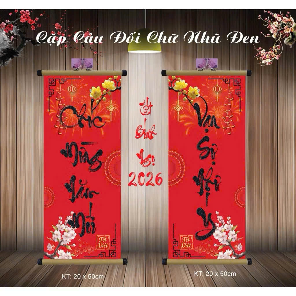 Cặp Câu Đối Tết 2026 Thư Pháp  Treo Cửa, Phòng Khách, Decor Nhà Ngày Tết