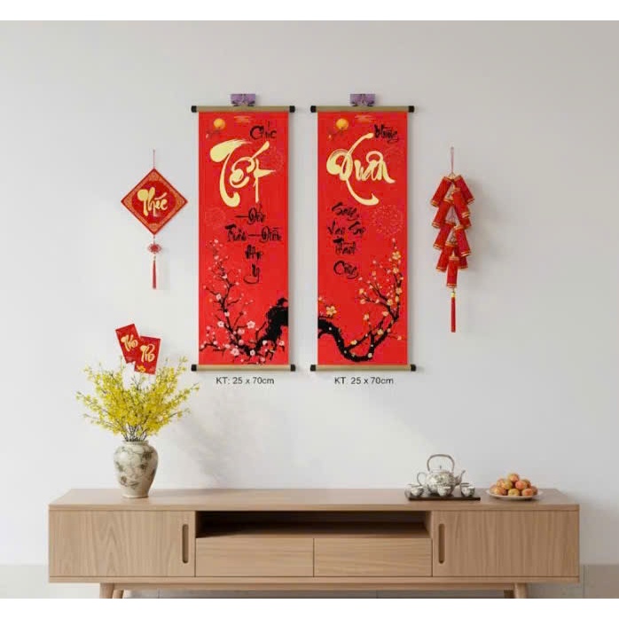 Cặp Câu Đối Tết 2026 Thư Pháp  Treo Cửa, Phòng Khách, Decor Nhà Ngày Tết