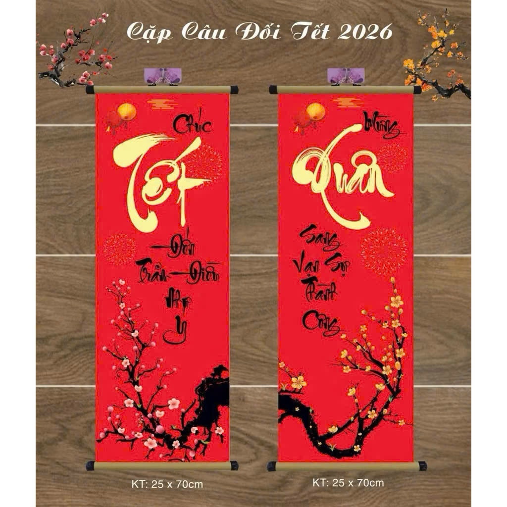 Cặp Câu Đối Tết 2026 Thư Pháp  Treo Cửa, Phòng Khách, Decor Nhà Ngày Tết