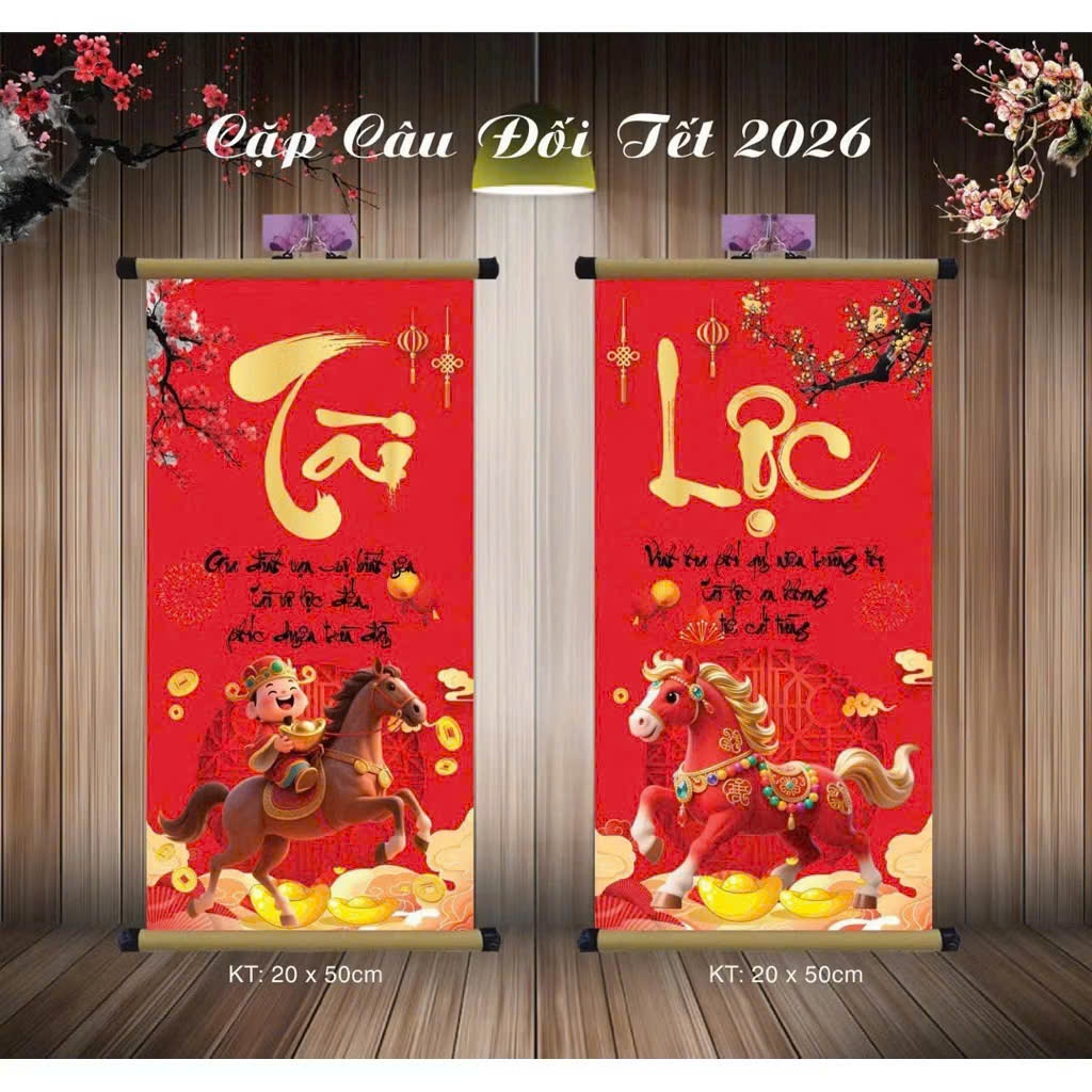 Cặp Câu Đối Tết 2026 Thư Pháp  Treo Cửa, Phòng Khách, Decor Nhà Ngày Tết
