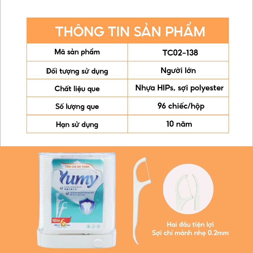 Combo 4 hộp Tăm chỉ YUMY hộp Tự động 96 chiếc chỉ mịn không tưa sợi, thiết kế thông minh (TC02-138)