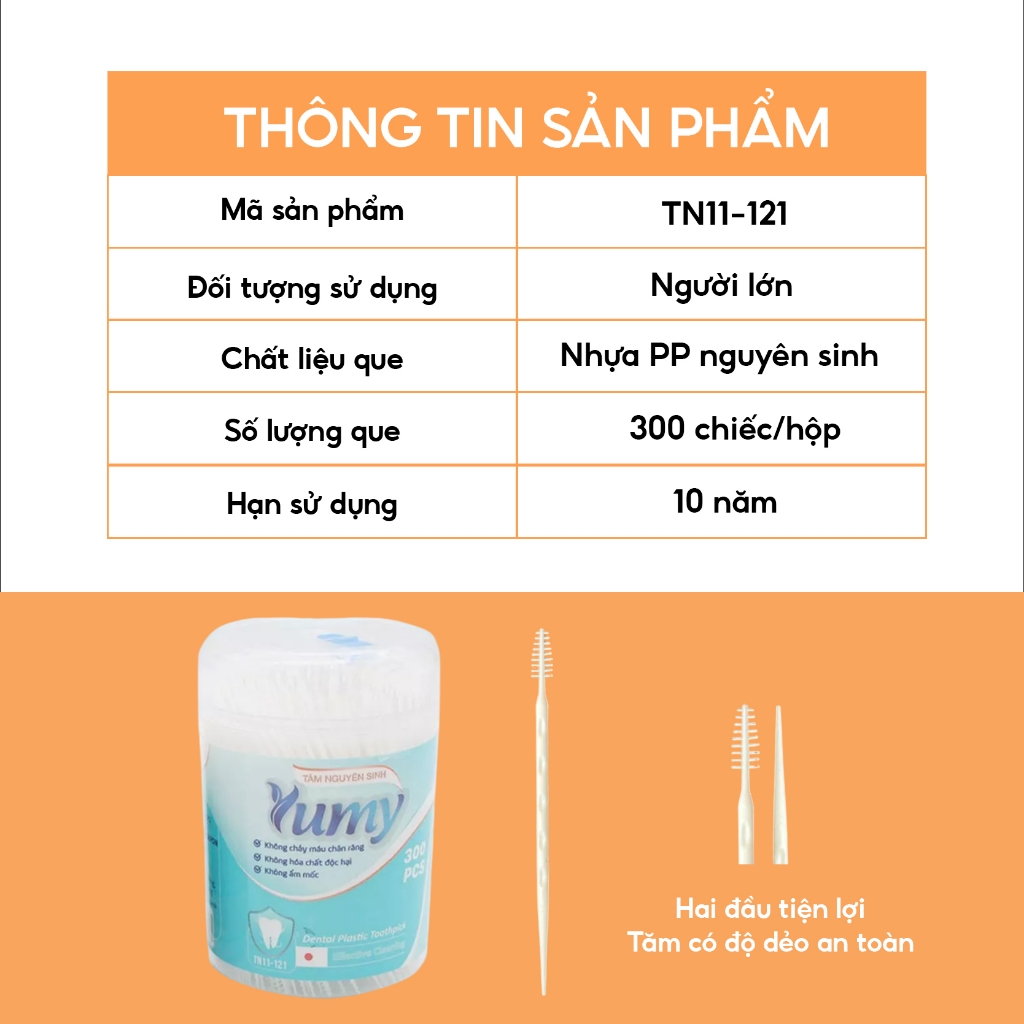 Combo 5 hộp Tăm nhựa xương cá YUMY 300 chiếc tăm nha khoa 2 đầu tiện lợi, bảo vệ nướu (TN11-121)