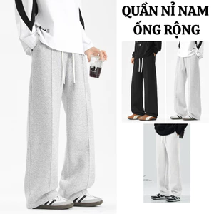 Quần Nỉ ống rộng Nam form suông 3 sọc kẻ màu xám đen vải nỉ 2da cotton kèm dây rút gấu thể thao FABUMAN