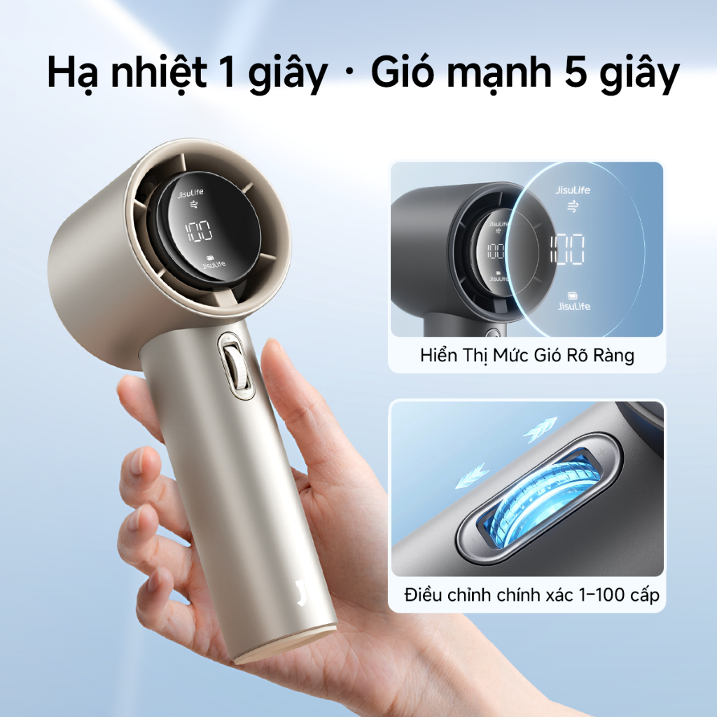 Quạt tay JisuLife Pro1/S siêu nhỏ gọn gió siêu mạnh pin trâu 100 cấp độ điều chỉnh màn hình LED sạc điện để bàn dã ngoại