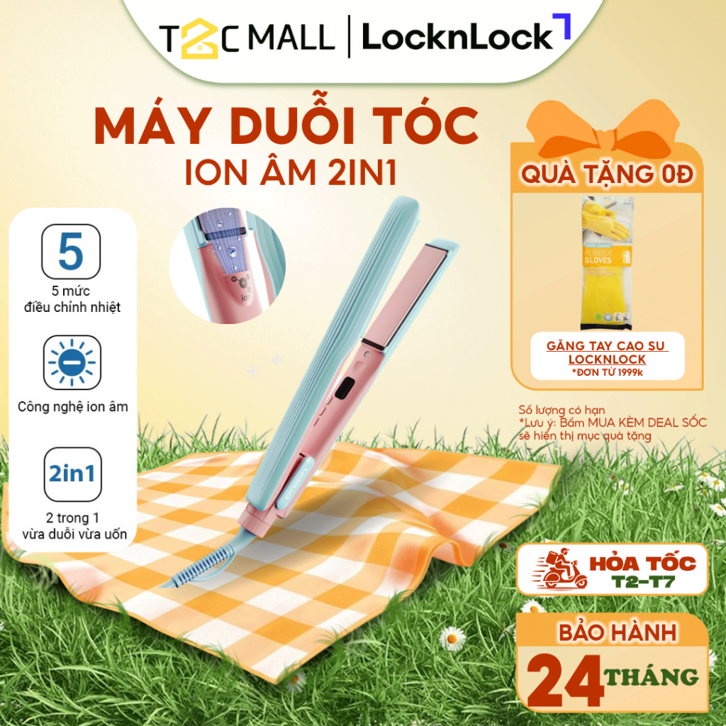 Máy duỗi uốn tóc ion âm LocknLock Hair straightener ENA222BLU, Hàng chính hãng, 5 mức nhiệt- T2CMall