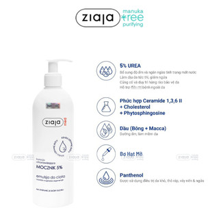Nhũ Tương Dưỡng Ẩm Toàn Thân Mềm Mượt Ziaja Med Mocznik 5% Urê Làm Mềm Và Tái Tạo Da 400ml
