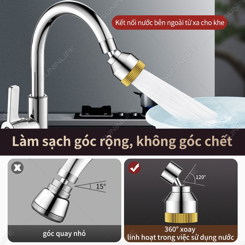 Đầu Nối Vòi Nước tăng áp đồng 3 Chế độ Xoay 360 độ Chống Bắn đầu vòi rửa bát