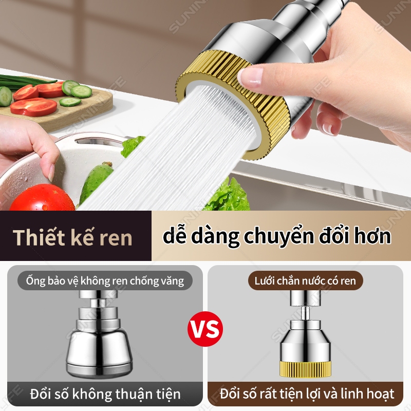 Đầu Nối Vòi Nước tăng áp đồng 3 Chế độ Xoay 360 độ Chống Bắn đầu vòi rửa bát