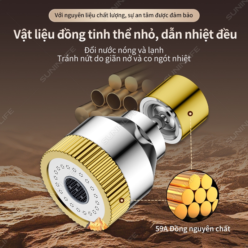 Đầu Nối Vòi Nước tăng áp đồng 3 Chế độ Xoay 360 độ Chống Bắn đầu vòi rửa bát