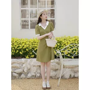 Đầm Ngắn Cổ V Tay Ngắn Dáng A – Váy Nữ Hàn Quốc Thanh Lịch