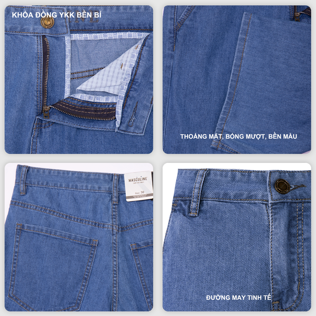 Quần short jean nam Masculine MSJT61 chất liệu cotton spandex co giãn nhẹ form regular thoải mái